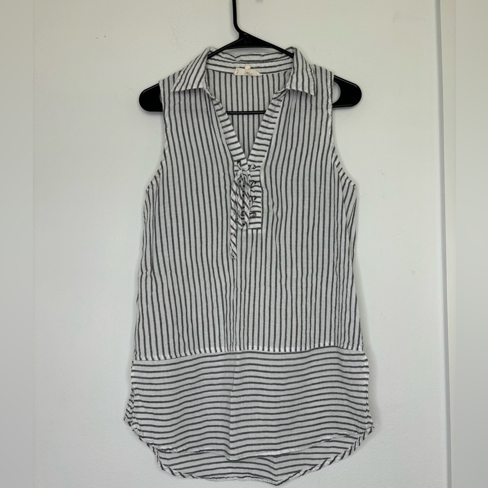 ENTRO STRIPED CRISS CROSS TANK TOP BLOUSE SZ SMALL